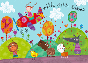 Carte petites attentions Mille bisous dans un avion